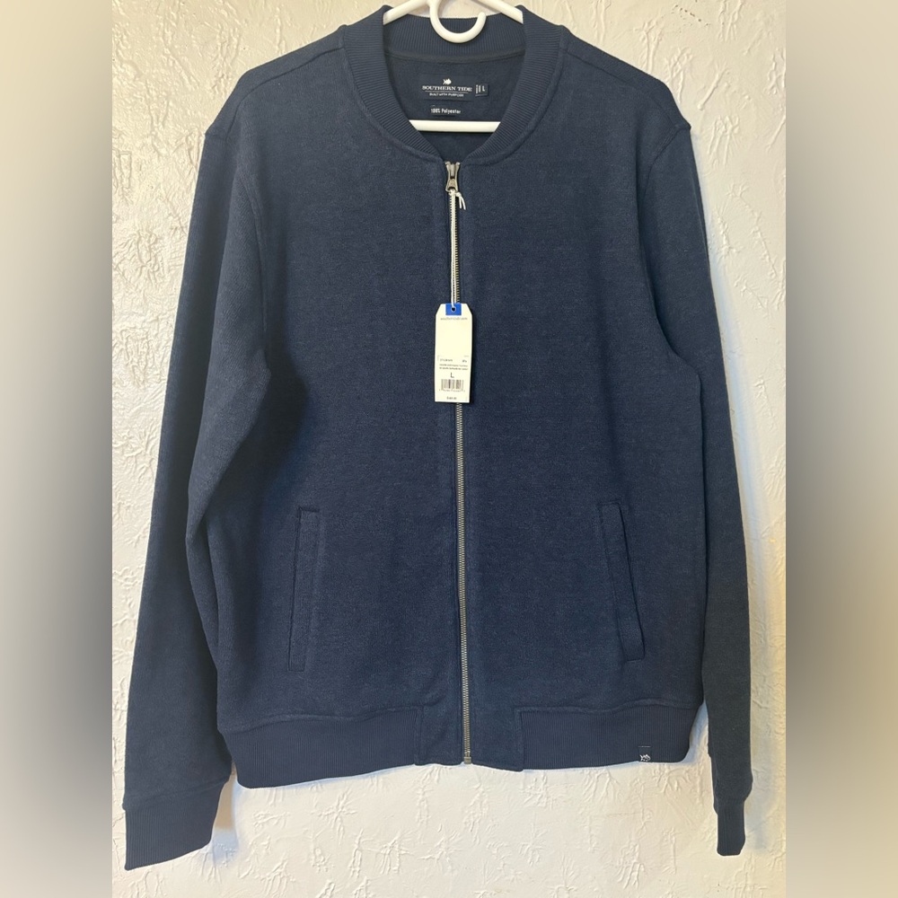 🐟 NWT Southern Tide Men’s Navy Blue Fleece Bomber Jacket - L